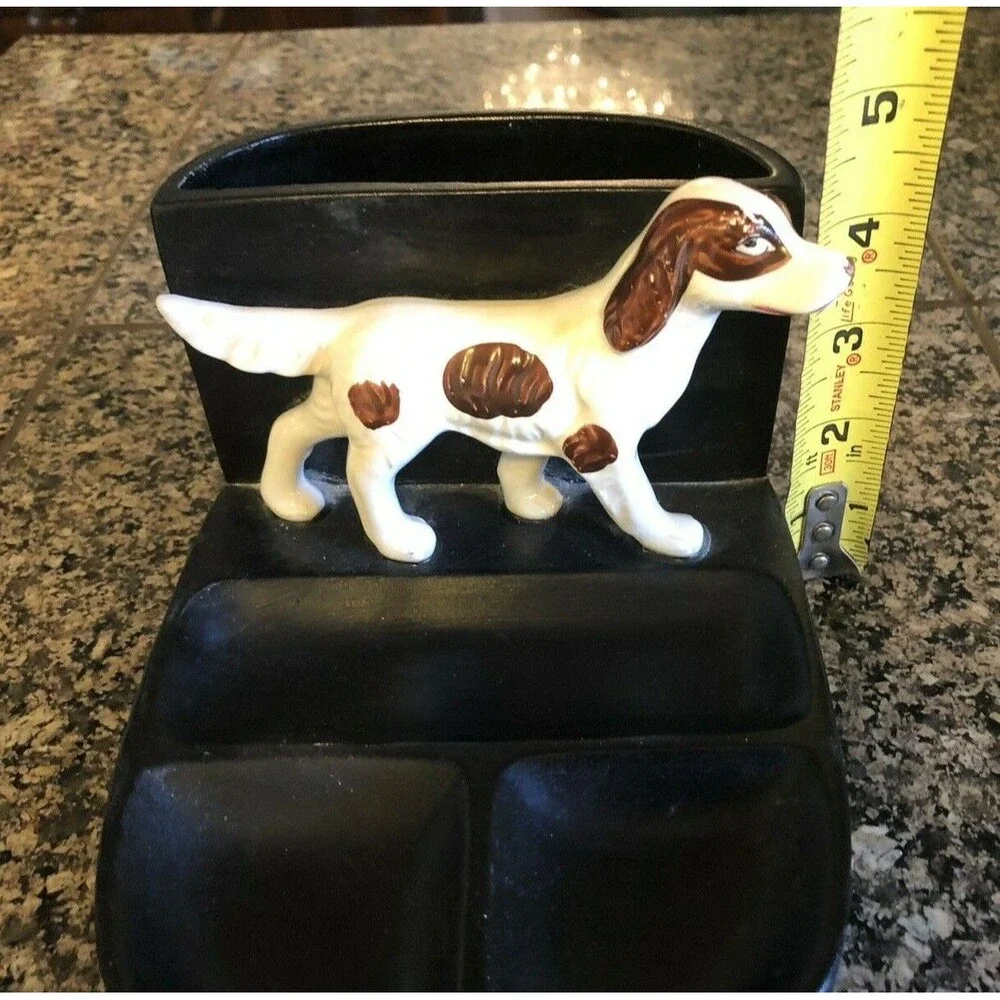 Vintage Ceramic Cocker Spaniel Hunter's Men’s Dresser Caddy Cuff Links Tie Bars